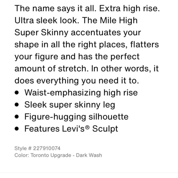 Levi’s MILE HIGH SUPER SKINNY WOMEN'S
JEANS nwt - Picture 5 of 10